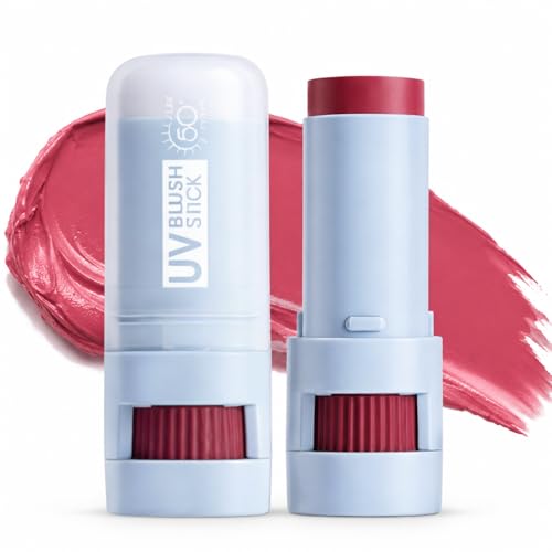 Image of Cream Blush Stick SPF 50+, Pink Blusher, Creamy Blushers for Cheeks Make Up-Rose Multiuse Cream Blusher Stick for Buildable Dewy Colour, Lip and Cheek Pink Blush for Travel Makeup & Everyday Glow