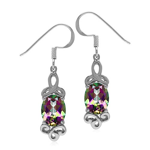 Silvershake 4.4ct. Mystic Fire Topaz 925 Sterling Silver Triquetra Celtic Knot Dangle Hook Earrings