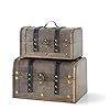 Soul Lane Small Treasure Chest with Handle and Hinged Lid Set of 2 Decorative Pirate Chest Trunk for Props and Home Decor Vintage Wooden Storage Box for Keepsakes