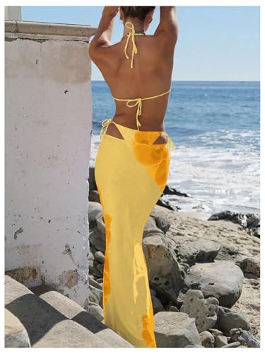 Verdusa Women's 3 Piece Floral Print Bikini Sets Swimsuit with Mesh Maxi Skirt2