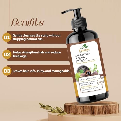 Image of Natural Amla Reetha Shikakai Hair Growth Shampoo | Herbal Shampoo For Hair Fall Control & Dandruff Care | Sulphate & Paraben Free | All Hair Types | Unisex (Each = 250 ML)(Pack 2)