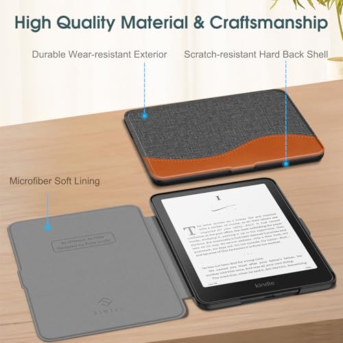 Image of Fintie Slim Case for 7 inch Kindle Paperwhite 12th Gen 2024 & Kindle Colorsoft | Lightweight PU Leather Hard Back Shell Cover, Magnetic Closure, Auto Wake /Sleep, for Kindle Paperwhite 2024, Gray /Brown