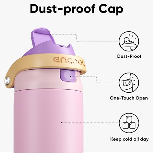 Image of ENCOOL Leakproof Insulated Water Bottle with Straw Dual-Sip Water Bottle Bag-Safe Design for Work, Commute & Gym - Keeps Drinks Cold All Day, 18 oz, Peach Purple