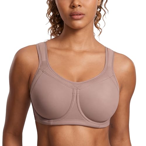 SYROKAN Women's High Impact Removable Pads Sports Bra Underwire Full Coverage Support Workout Running Bra