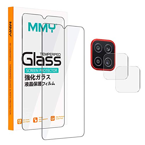 [2+2 Pack] MMY Compatible with Samsung Galaxy A12 Screen Protector + Galaxy A12 Camera Lens Protector Tempered Glass Film HD Clarity 9H Hardness Bubble Free Scratch Resistant - Clear