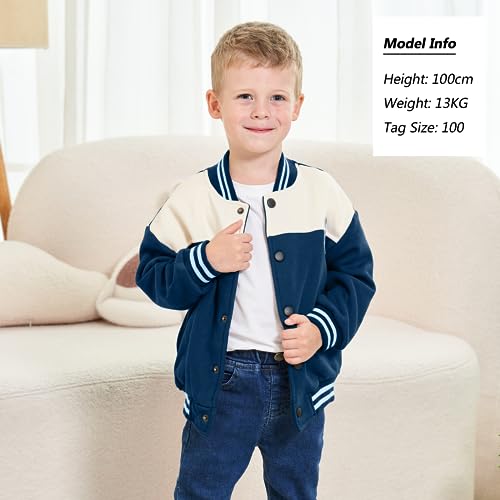 Image of Volunboy Kids Baseball Jacket Varsity Letterman Coat Fall Winter Fleece Bomber Vintage Outerwear