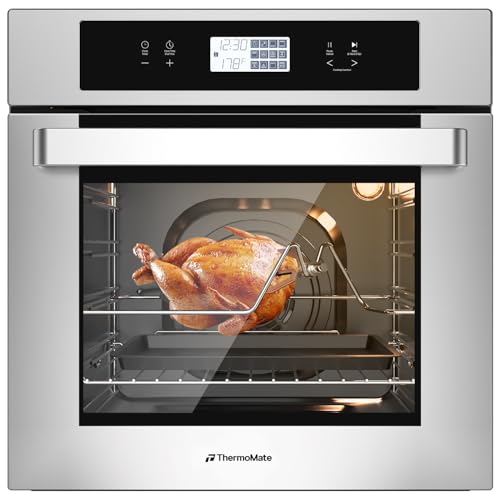 ThermoMate 24 Inch Electric Wall Oven, ETL Certified, 2.6 Cu.Ft. Convection Ovens with 12 Functions, 3D Heating, 3100W, Sensor Touch Control, Safety Lock, Stainless Steel