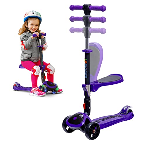 Kick Scooters For Kids Ages 3-5 (Suitable For 2-12 Year Old) Adjustable Height Foldable Scooter Removable Seat, 3 Led Light Wheels, Rear Brake, Wide Standing Board, Outdoor Activities For Boys/Girls #TOP8