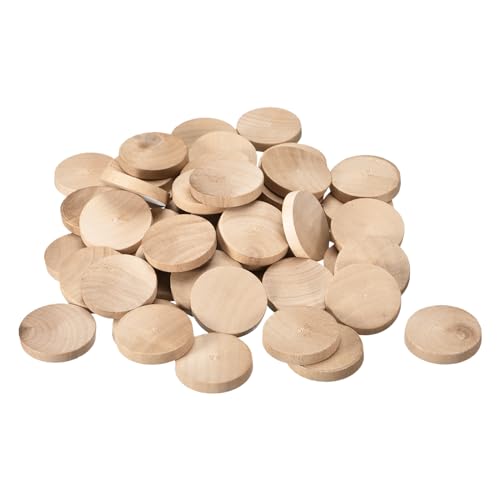 Image of uxcell 100Pcs Flat Head Wood Plugs, 1-3 /8 Inch Wooden Button Screw Plug Wood Plugs Screw Hole Covers for Furniture Tables Chairs