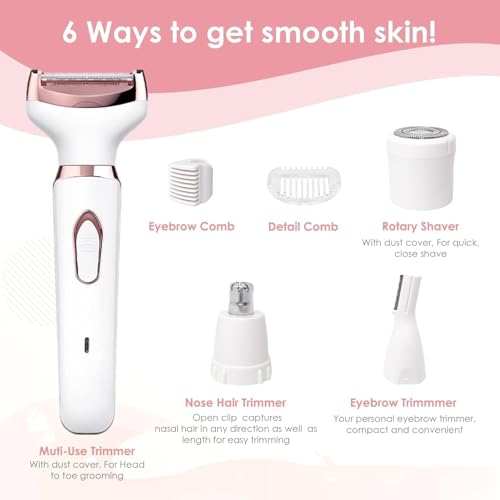 VIFERA 6-in-1 Trimmer for Women – Facial Hair Removal Machine, Bikini Trimmer, Eyebrow & Nose Hair Trimmer – Painless Body Hair Trimmer for Women – Type-C, 90 Min, Waterproof (White) - Image 7
