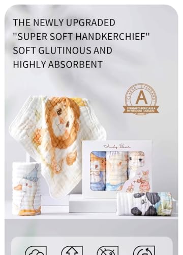 Image of Little Boo Muslin 6 Layer Organic Cotton Face Towels for Newborn Baby,Baby Bath Towel Wipes Extra Soft Hankies Handkerchief for Kids, Reusable for Toddlers Kids - (Pack of 5) Digital Print