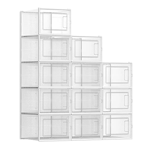 SONGMICS 12-Pack Stackable Shoe Boxes – Clear Plastic
