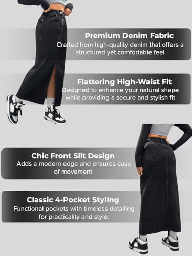 Image of Leriya Fashion Denim Skirt for Woman | Midi Skirt for Women with Front Slit Straight Fit Western Streetwear | Jeans Skirts Fors Women, College Outfit Womens Everyday Styling