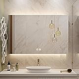 delura specchio bagno con luce, mobile bagno con specchio, armadietto del bagno a 3 ante con ripiano, antiappannante, oscurante, montaggio su superficie (size : 90x80x13cm/35.4x31.5x5in)