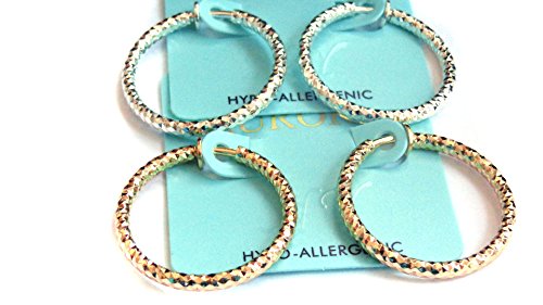 Clip-on Earrings Dia Cut Hoop Gold Or Silver Tone 1 inch Hoops Hypo-Allergenic (gold)