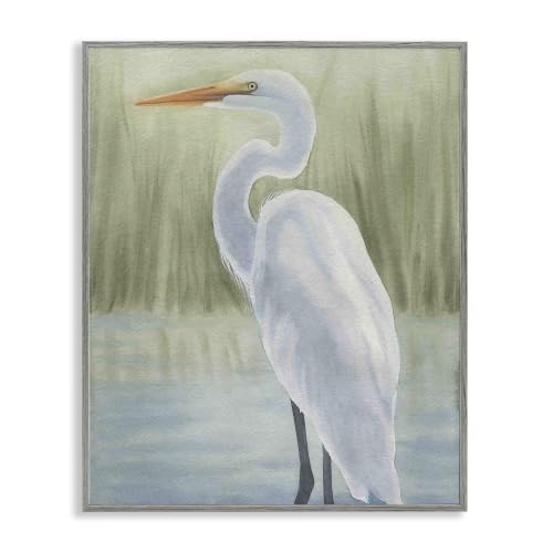 Egret on Marsh Landscape, 11 x 14 Inch Framed Giclée Print
