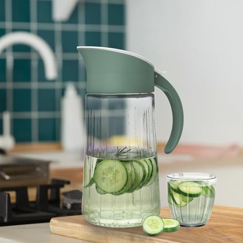 Image of Treo By Milton Borosilicate Aura Lemon Glass Set with Jug, (6 Glasses - 290 ml Each, Jug - 1300 ml), Set of 7, Transparent | Microwave Safe | Odour Free | Scratch Resistance