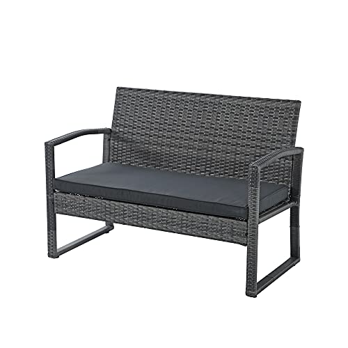 Image of Carry Bird 4 Piece PE Wicker Rattan Outdoor Furniture | 4 Seater Balcony Sofa With Tea Table | Set of 2+1+1 Outdoor Patio Chairs with Coffee Table | Sofa Sets & Center Table for Home & Garden | 3 Piece Patio Stools with Table | Indoor Patio Furniture Set Space Saving | Rattan Chair | Patio Set | Wicker Conversation Set | Poolside Lawn Arm Chairs Set For Balcony & Terrace | Balcony Table chair Set | Hotel Patio Seating Chair & Table Set with Glass | Grey Cushion - Grey Wicker