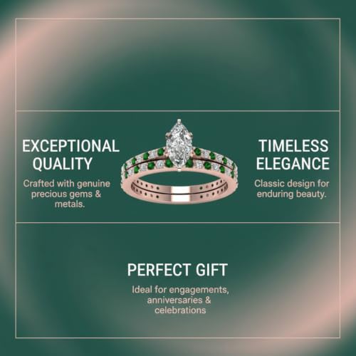 Image of 55Carat Choose Your Gemstone Marquise Shape 14k Rose Gold Plated Classic Delicate Diamond CZ Handmade Fashion Jewelry Party Wear Daily Wear Ornament Gifts for Wife Wedding Ring Sets : US Size 4 to 12