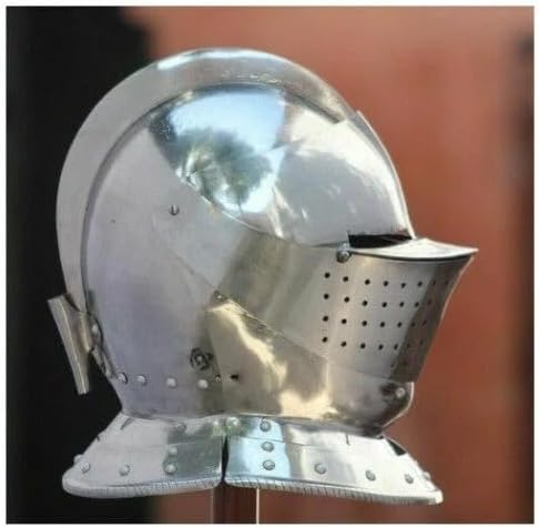 Medieval Armory Crafts Steel Combat Close Helmet, 18 Gauge Construction, Medieval German Style, Adult Size, Unisex, Battle Ready for Reenactment, Brass Color