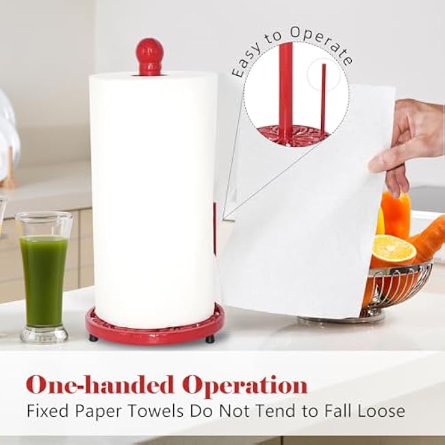 Vintage Paper Towel Holder - Cast Iron Red Roll Paper Towel Holder Stand for Kitchen Home Countertop