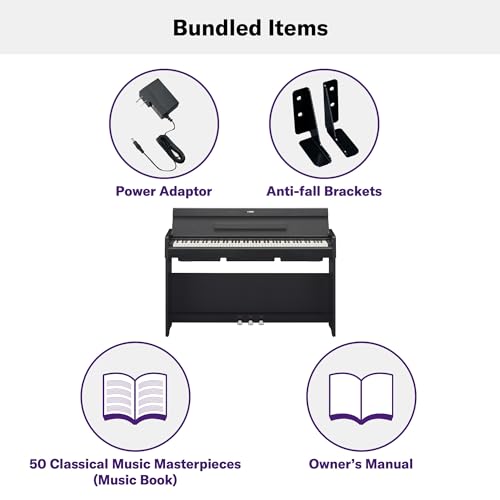 Image of Yamaha Arius Series Slim Digital Upright Piano, Grand Sound, Compact Weighted Keyboard, White (YDPS35WH) | 88 Ghs Weighted Keys, Cfx Stereo Sampling, 192-Note Polyphony, Vrm Lite, 3 Pedals, USB, 16W Speakers
