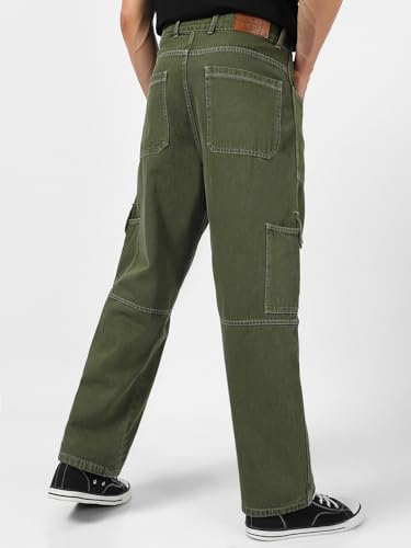Image of Urbano Fashion Men's Loose Mid Rise Baggy Fit Washed Cargo Jeans with 6 Pockets Non-Stretchable