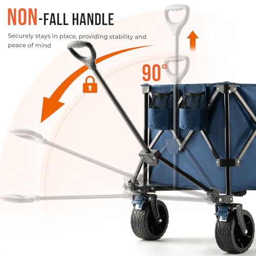 Overmont Faltbar Klappbar Bollerwagen mit Bremsen - Alle Gelände Räder - 300I großes Fassungsvermögen mit Seitentaschen Getränkehalter Verstellbarem Griff - bis 200 kg Tragkraft Blau – Bild 7