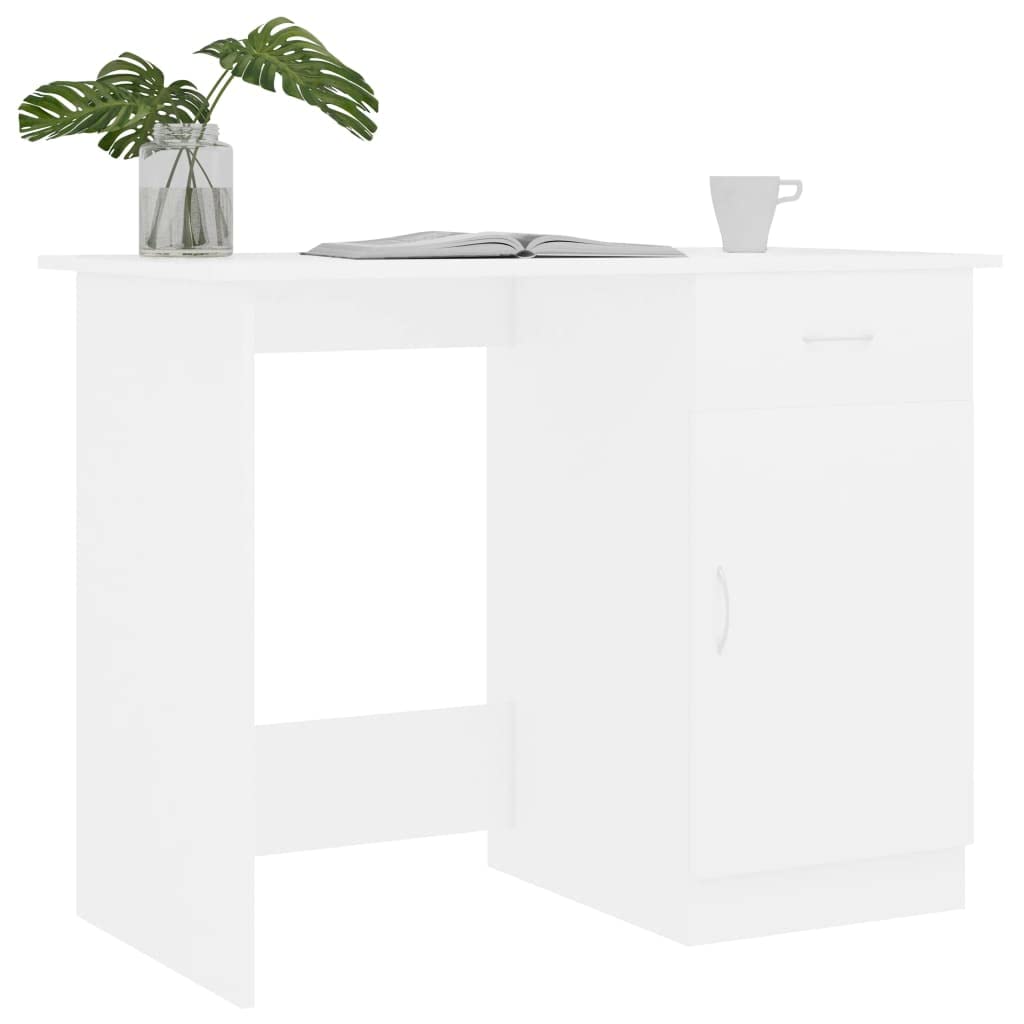 Scrivania bianca in legno, 100 x 50 x 76 cm, con cassetto e porta, salvaspazio, per casa, ufficio, gaming e studio, ergonomica, per bambini e ragazzi