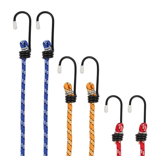 Set of 6 Elastic Bungee Cord Straps - 3 Lengths 3 Assorted Colours Heavy Duty Ropes For Caravan Camping Luggage Racks Tents Gardening & DIY