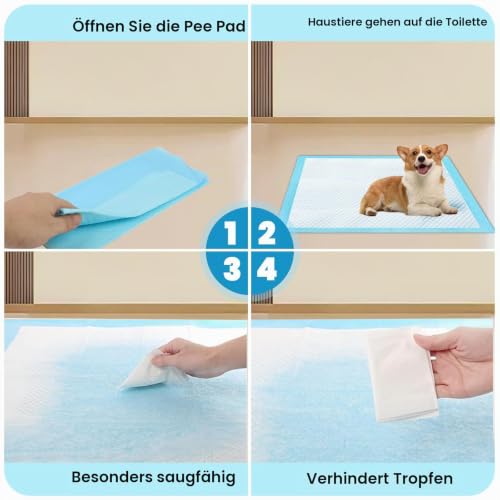 Jukibole Hunde Trainingspads 60x60cm, 100 Stück PIPI Matten für Hunde, Blau – Ansicht 5