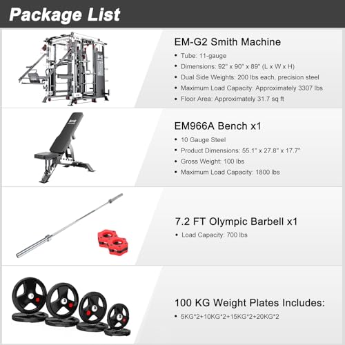 Image of Smith Machine with Weight Stacks Power Cage Squat Rack Dual Cable Crossover Machine, LAT Pull-Down All in One Home Gym Systems