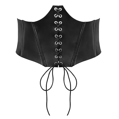 SUOSDEY Lace-up Cinch Bustiers Corset Belt for Women, Elastic Tie Waspie Wide Costume Waist Belt for Renaissance Halloween,black