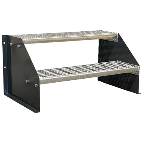 2 Stufen Standtreppe Stahltreppe freistehend Breite 60cm Höhe 42cm Anthrazitgrau/Robuste Außentreppe/Stabile Industrietreppe für den Außenbereich
