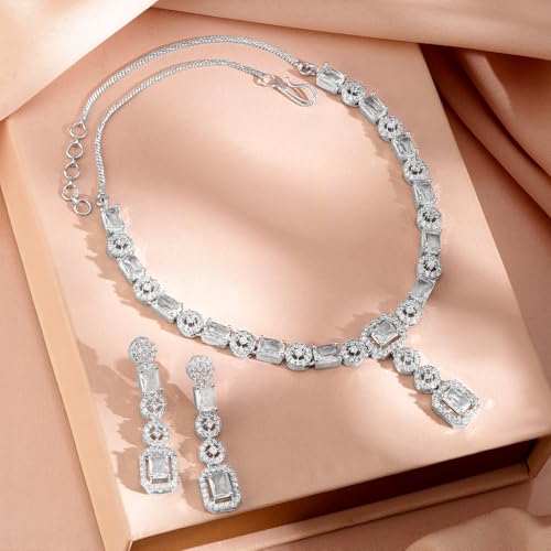 Image of Rubans American Diamond Zirconia Necklace Set Stylish Jewellery Gift for Women & Girls