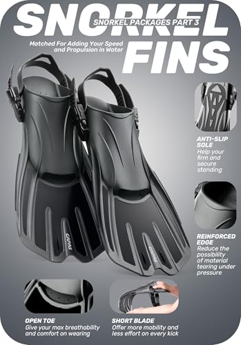 CAPAS Set de Máscara de Snorkel, Aletas Ajustables para Adultos y Tubo Seco de Snorkel, Tamaño de Viaje miniatura 5