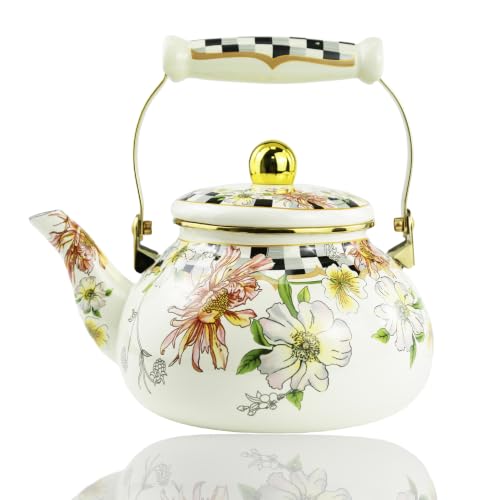 Floral Enamel Tea Kettle Bohemian Vintage Teapot Hot Water Coffee