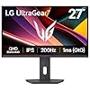 LG 27G610A-B Ultragear QHD (2560 x 1440) Monitor de juegos IPS de 27 pulgadas, 200Hz, 1ms, AMD FreeSync Premium, VESA DisplayHDR 400, HDMI, DisplayPort, inclinación/altura/giro/soporte de pivote, negro