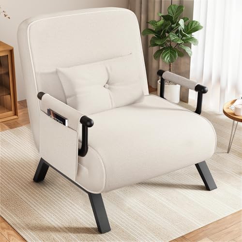 YOUDENOVA Schlafsessel mit Bettfunktion, Sofa mit Schlaffunktion, Schlafsofa mit Verstellbarer Rückenlehne, Schlafcouch mit Aufhängetasche, Klappsofa, Gästebett, Chenille, 184 x 60 cm, Beige