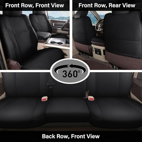Image of Coverado Chevy Silverado Waterproof Canvas Seat Covers Full Set, Fit for Silverado GMC Sierra 2007-2013 & 2019-2026 1500, 2020-2026 2500HD 3500HD Crew Double Extended Cab(Flat Front&Flat Rear, Black)