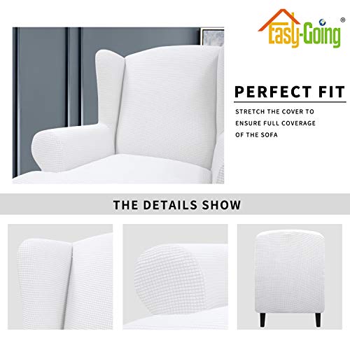 Image of Easy-Going Stretch Large Wingback Chair Sofa SlipcoverSnow White | 1-Piece Sofa Cover Furniture Protector Couch Soft with Bottom, Spandex Jacquard