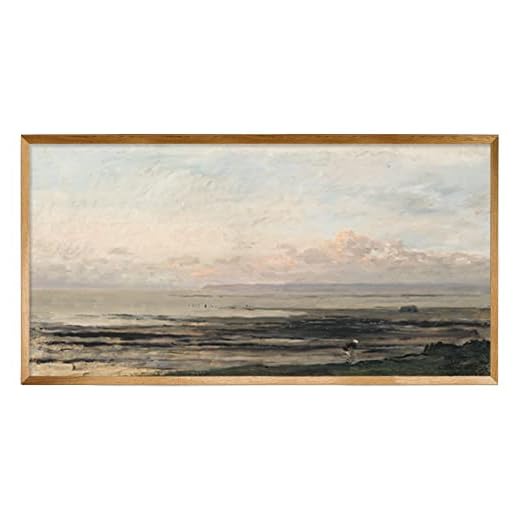 Unframed Rolled Vintage Farmhouse French Country Bedroom Wall Decor Above Bed - 10x20" - Horizontal Wall Art Over the Bed - Panoramic Seascape Picture - Canvas Painting Long Poster - Beach Ocean Sea