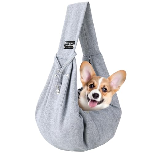 Halinuia Reversibel Kleine Hundetragetasche bis 7KG Angenehm Tragetasche Hund Sicherer mit Karabiner Tragegurt Hunde Umhängetasche für Haustiere für Spaziergänge Aktivitäten im Freien, Grau