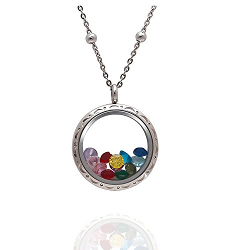 EVERLEAD Locket Necklace, DIY Floating Round Locket Pendant, Living Floating Memory Necklace for Women Friendship Necklace Memory Nostalgic