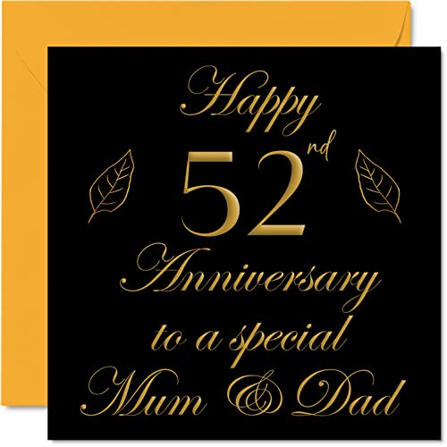 Tarjeta especial de 52 aniversario para papá, mamá, padres, feliz 52 tarjetas de aniversario de boda de la familia Hija, tarjetas de felicitación de 145 mmx145 mm para cincuenta segundos aniversarios