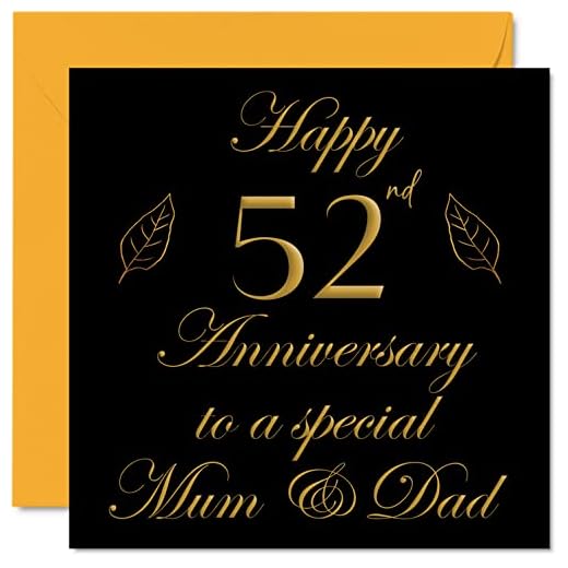 Tarjeta especial de 52 aniversario para papá, mamá, padres, feliz 52 tarjetas de aniversario de boda de la familia Hija, tarjetas de felicitación de 145 mmx145 mm para cincuenta segundos aniversarios