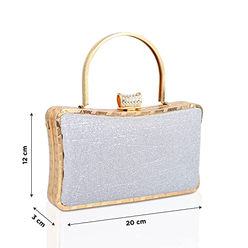 Image of NFI essentials Glitter Clutch for Women's Evening Handbags for Bridal Wedding Silver