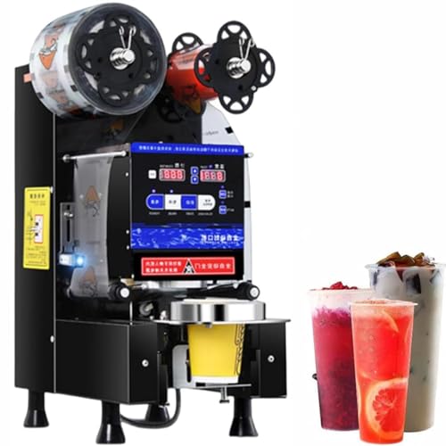 90/95MM Full Automatic Cup Sealer Machine, Electric Tea Cup Sealing Machine, Bubble Tea Sealer Machine 400-600 Cups/H For Sealing Plastic Cups Of PP, PET, PAP(Black)