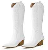 Arromic White Cowgirl Boots for Women, Western Cowboy Boots for Women Knee High Tall Embroidered Poi