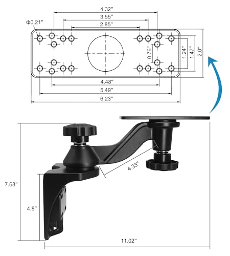 Image of Aluminium Fish Finder /Chartplotter Mount, 360 Swivel Adjustable Marine Electronic Mount with Clamp Base, Holds 5 inch to 12 inch Screens, Compatible with Garmin, Lowrance and More Depth Finder